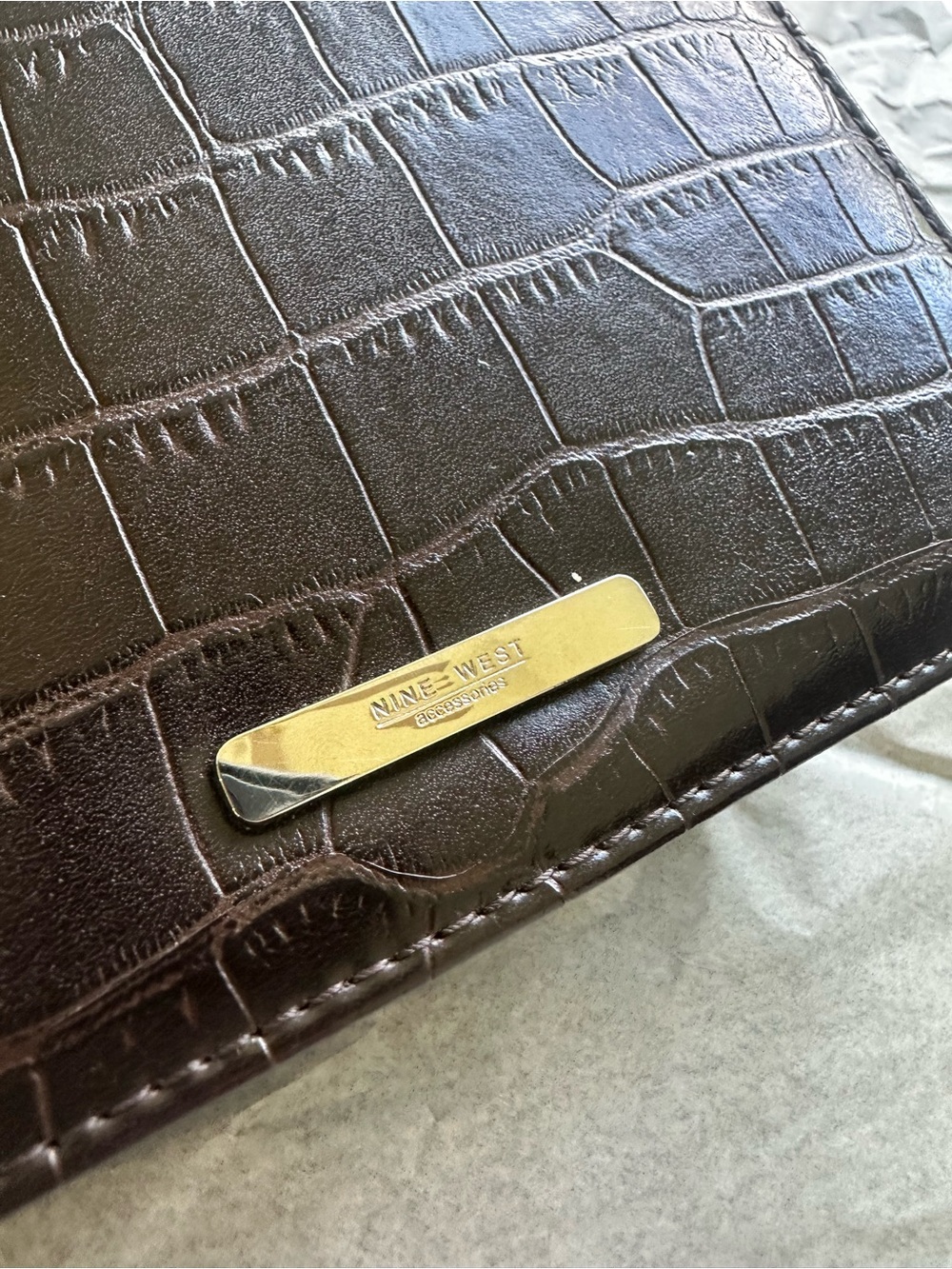 Nine West Dark Brown Croc-Embossed Crossbody Bag - Picture 2 of 6